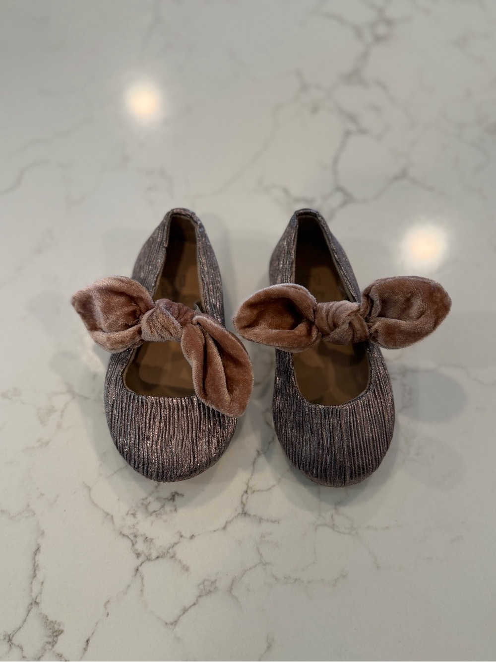 Zara Girls Velvet Bow Ballet Flats in Brown